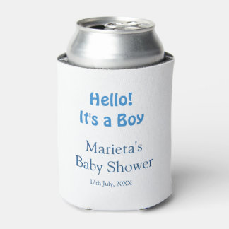 Porta-lata Hello ITS A BOY BABY SHOWER BLUE NAME DATE SIMPLE
