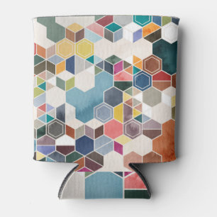 Porta-lata Hexágono Mosaico: Cores Aleatórias De Aquarela.