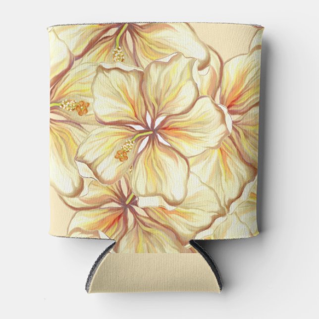 Porta-lata Hibiscus & lace AMARELO (Frente)