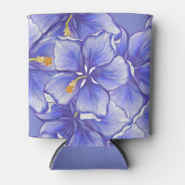 Porta-lata Hibiscus & lace BLUE