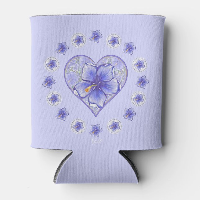 Porta-lata Hibiscus & lace BLUE (Frente)