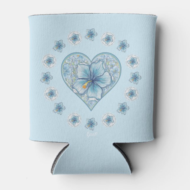 Porta-lata Hibiscus & lace TURQUOISE (Frente)