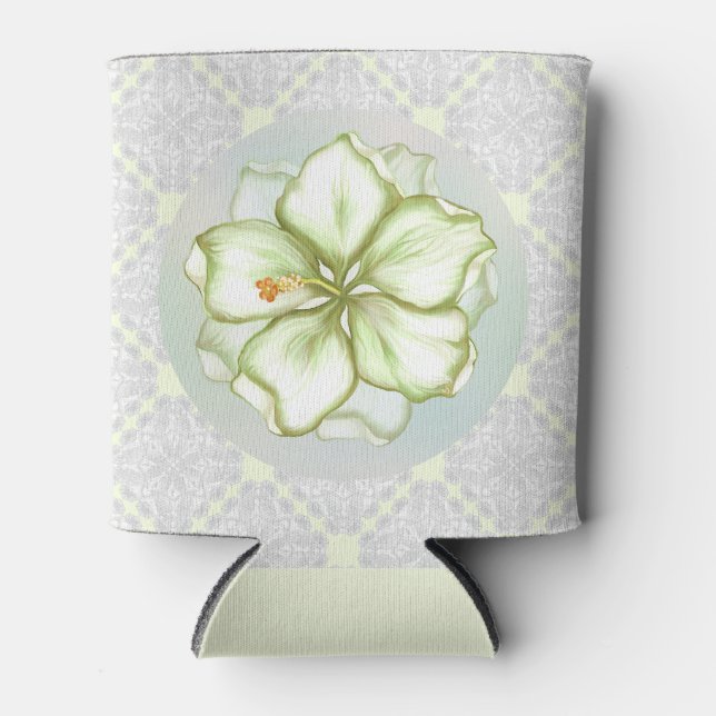 Porta-lata Hibiscus & lace WHITE (Frente)