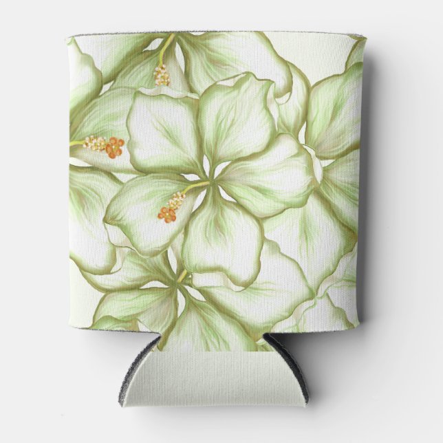 Porta-lata Hibiscus & lace WHITE (Frente)