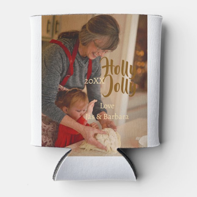 Porta-lata Holly Jolly family holiday photo beige year naboho (Frente)