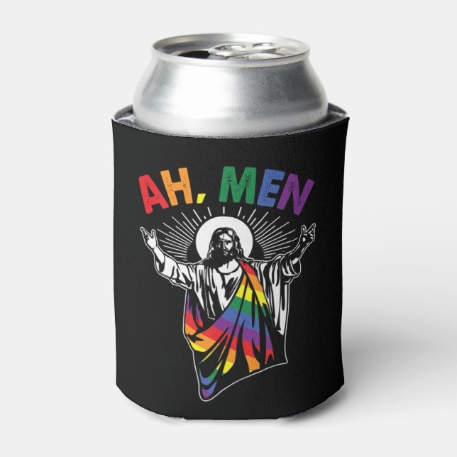 Porta-lata Homens Engraçados LGBT Orgulho gay Jesus Arco-Íris (Can Front)