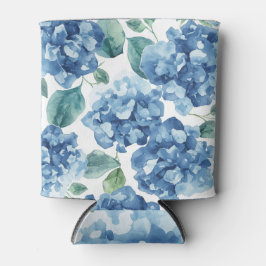 Porta-lata Hortênsia Blues | Padrão de Flor de Bloom em Aquar