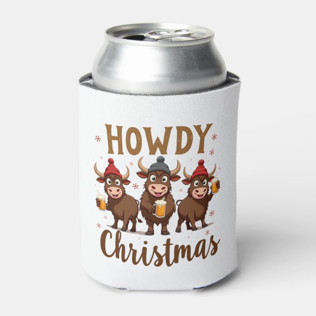 Porta-lata Howdy Christmas Funny Highland Cow Xmas Cows Lover (Can Front)