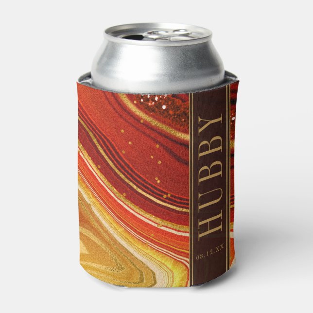 Porta-lata Hubby Hot Orange Abstrato Agate Wedding ID827 (Can Front)