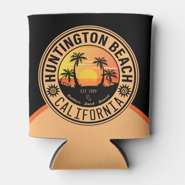 Porta-lata Huntington Beach California Retro Sunset 60s (Frente)