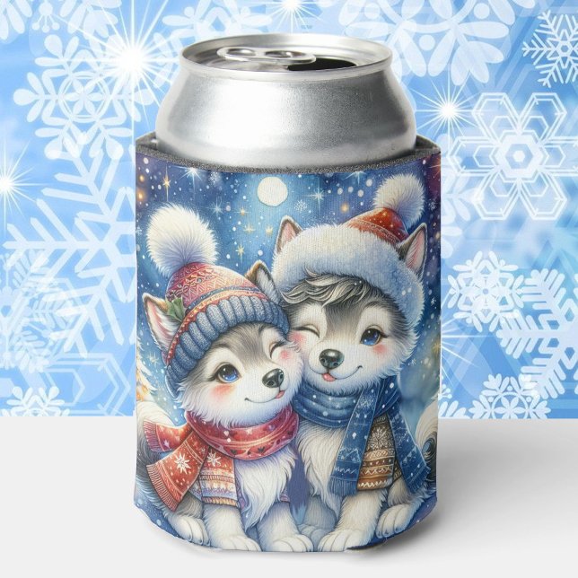 Porta-lata Huskie Dogs Adicione Nome Natal Dif Winter (Criador carregado)