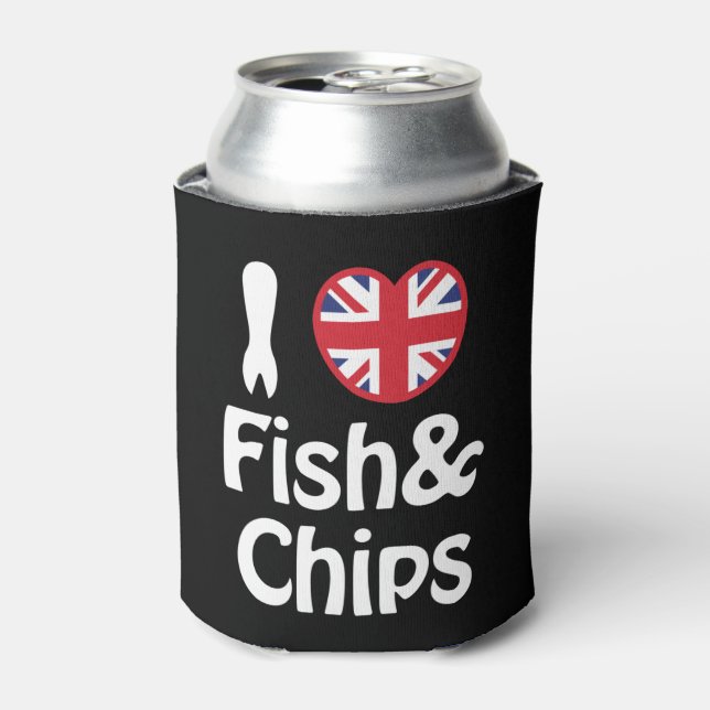 Porta-lata I Heart [Love] Fish & Chips Can Cooler (Can Front)