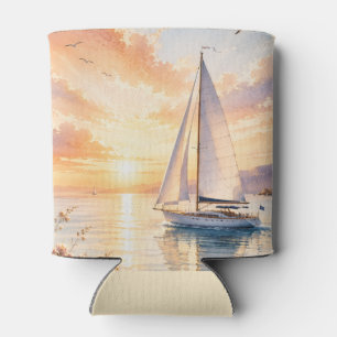Porta-lata Iate de Luxo ao Nascer do Sol Aquarela