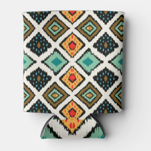 Porta-lata Ikat geométrico, textura tribal folclórica.
