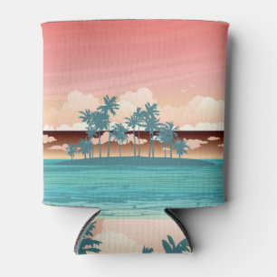 Porta-lata Ilha do coco Verde: Ilustração do pôr do sol.