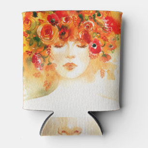 Porta-lata Ilustração da Moda: Linda Mulher Aquarela.