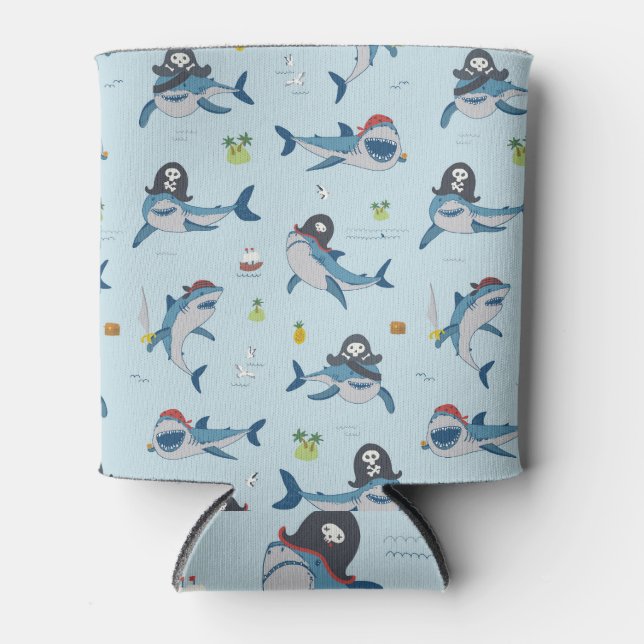 Porta-lata Ilustração de Dodle de Tubarão Pirata (Frente)