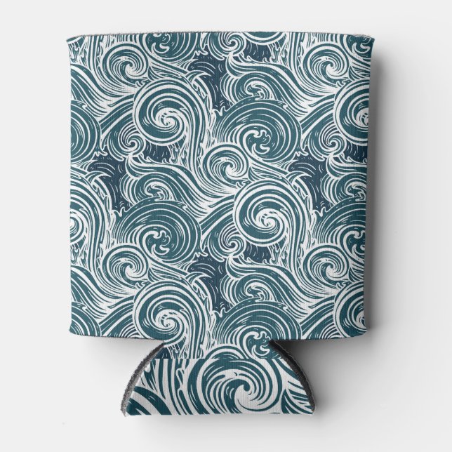 Porta-lata Ilustração de Ondas Marítimas Desenhadas À Mão (Frente)