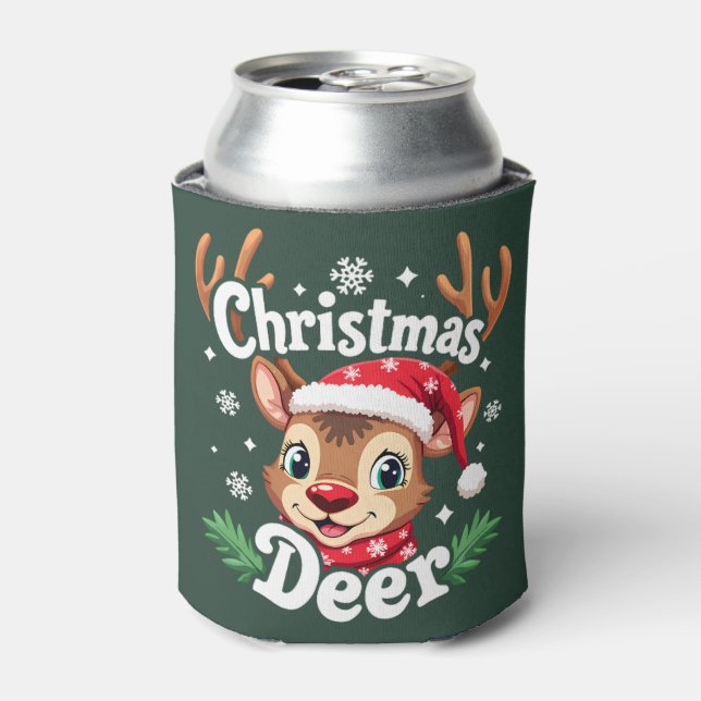 Porta-lata Ilustração Fofa de Veado de Natal (Can Front)