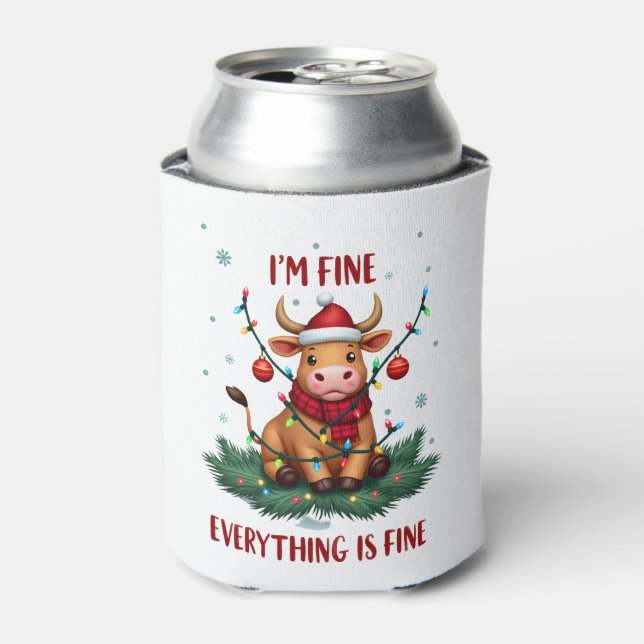 Porta-lata I'm Fine Everything is Fine Christmas Highland Cow (Can Front)