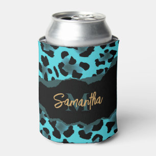 Porta-lata Impressão de Leopardo Azul-Cento