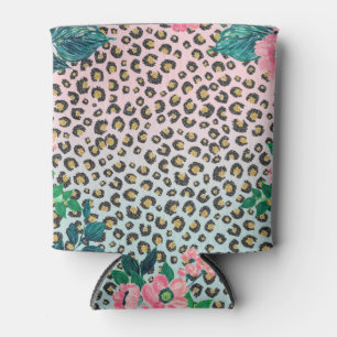 Porta-lata Impressão de Leopardo Floral de Ombre Rosa Girasso