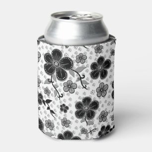 Porta-lata Impressão Floral Preto e Branco