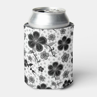 Porta-lata Impressão Floral Preto e Branco