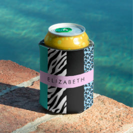 Porta-lata Impressão Leopardo, Impressão Zebra, Azul, Seu Nom
