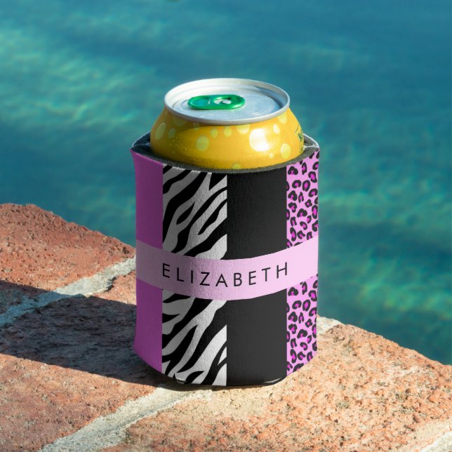 Porta-lata Impressão Leopardo, Impressão Zebra, Rosa, Seu Nom (Piscina in situ)