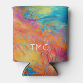 Porta-lata Iniciais de Monograma de Pintura Abstrato Colorida