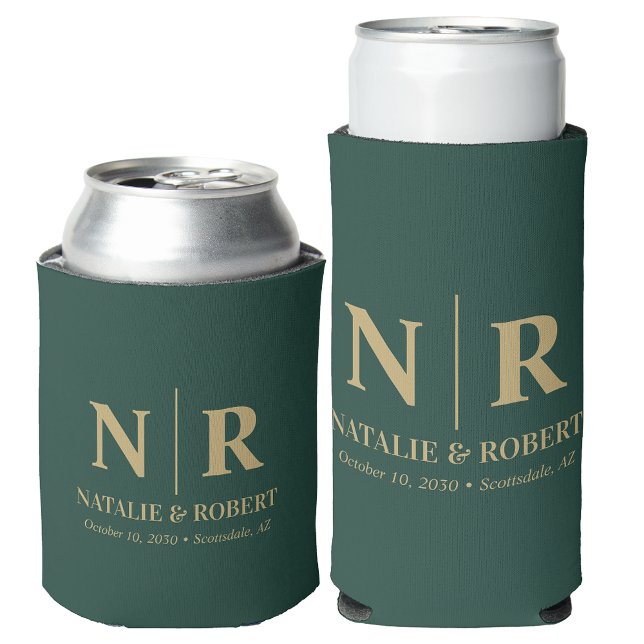 Porta-lata Iniciais de noivo monograma de casamento elegante (Criador carregado)