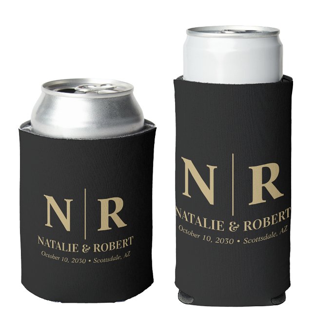 Porta-lata Iniciais de noivo monograma de casamento elegante (Criador carregado)