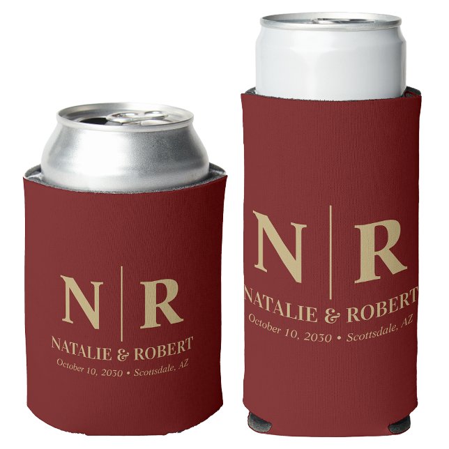 Porta-lata Iniciais de noivo monograma de casamento elegante (Criador carregado)