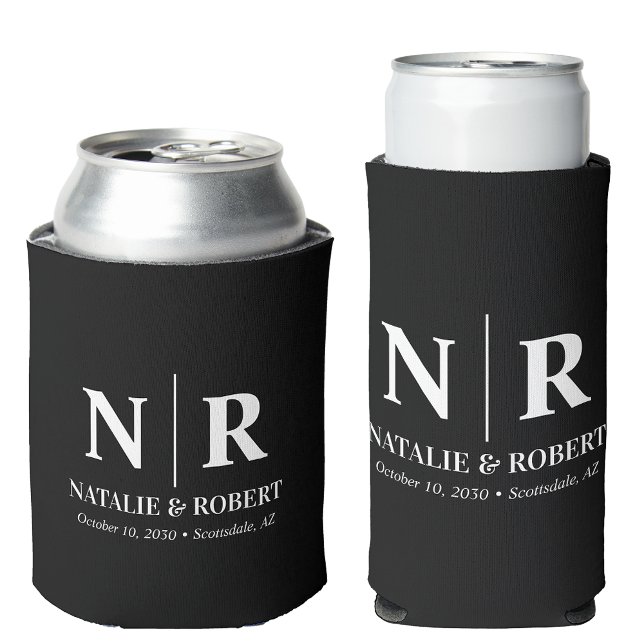 Porta-lata Iniciais de noivo monograma de casamento elegante (Criador carregado)