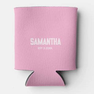 Porta-lata Inicial moderna de monograma branco rosa para cool
