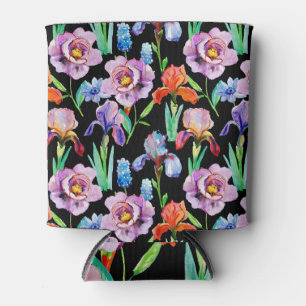 Porta-lata Iris Peony Watercolor Padrão Floral