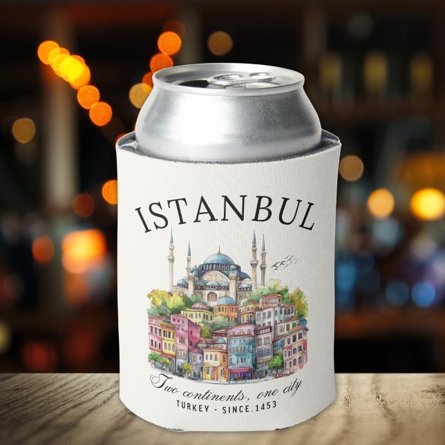 Porta-lata Istanbul Turkey Watercolor art city View (Criador carregado)