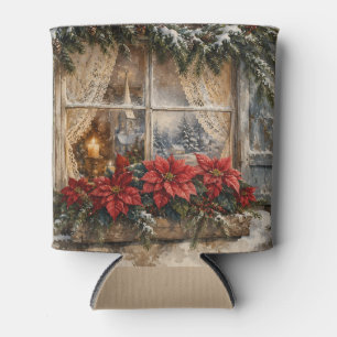 Porta-lata Janela de Natal com Poinsettia Nevada