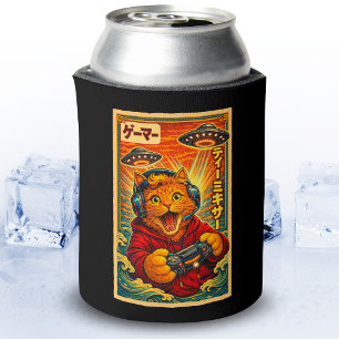 Porta-lata Japonês Retro Vintage Gato OVNI Gráfico Divertido 