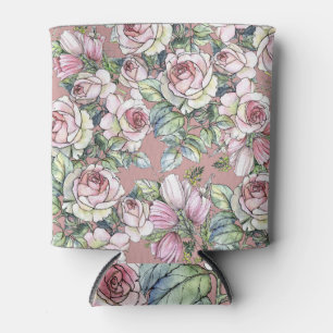 Porta-lata Jardim de Aquarelas: Elegância de Tulipas de Rosa.