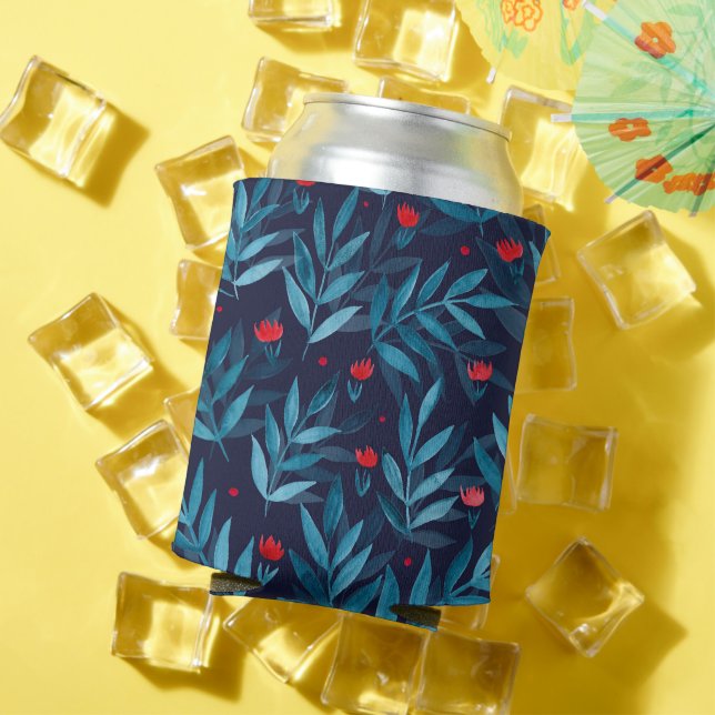 Porta-lata Jardim noturno de aquarelas - turquesa, azul e ver (Verão in situ)