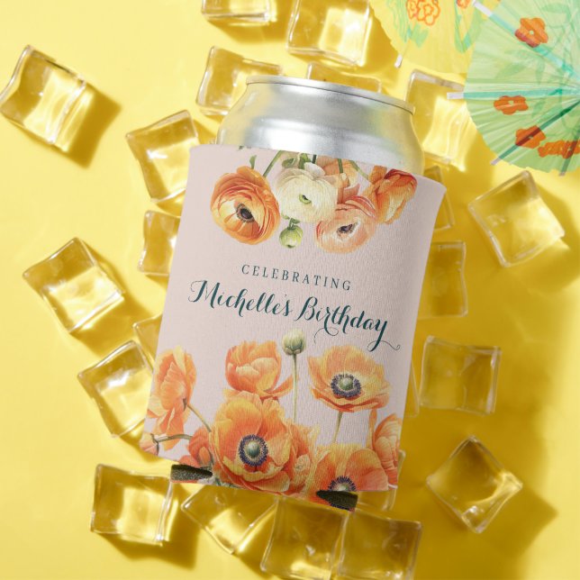Porta-lata Jardim Rosa Laranja Floral Cooler de Aniversário (Verão in situ)
