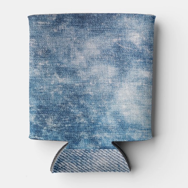 Porta-lata Jeans Azuis Denim, Fundo Texturizado. (Frente)