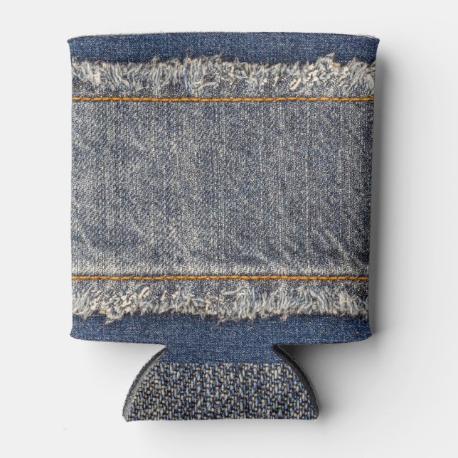 Porta-lata Jeans Azuis Denim: Patch Duplo Casual (Frente)