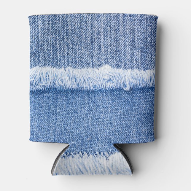 Porta-lata Jeans Azuis: Textura Detalhada Fechada. (Frente)