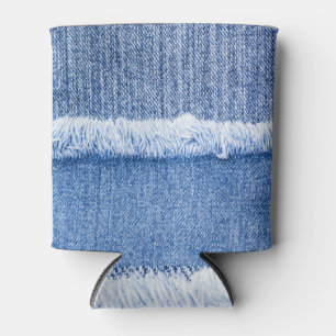 Porta-lata Jeans Azuis: Textura Detalhada Fechada.