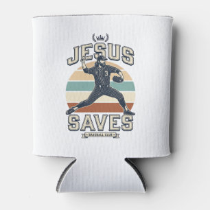Porta-lata Jesus Salva Beisebol Vetor Desenho Cristão Vintage