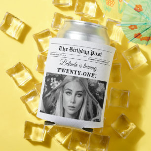 Porta-lata Jornais de aniversário diversão Foto em preto e br