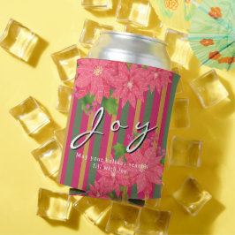 Porta-lata Joy Christmas Poinsettia Stripe Business Logo Gift